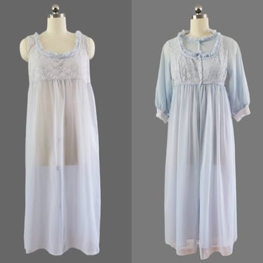1970s 2pc Sleep Set - Nightgown and Robe - 70s Sleepwear 70's Women's Vintage Size Large 