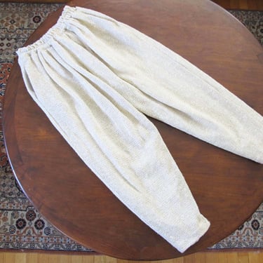 Vintage 80s Off White Cream Neutral Textured Jogger Pants S M - 1980s Boho Minimalist High Elastic Waist Cropped Knit Sweatpants 