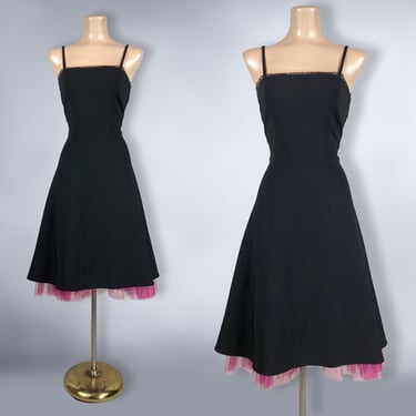 VINTAGE 90s Pin-Up Hot Pink Crinoline Party Dress Size 9/10 | 1990s 2000s Rockabilly Mini Prom Swing Dress | VFG 