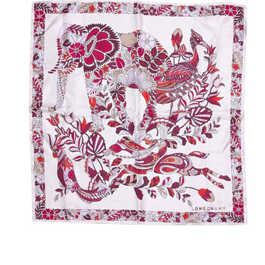 Longchamp - White, Pink, &amp; Orange Print Square Scarf