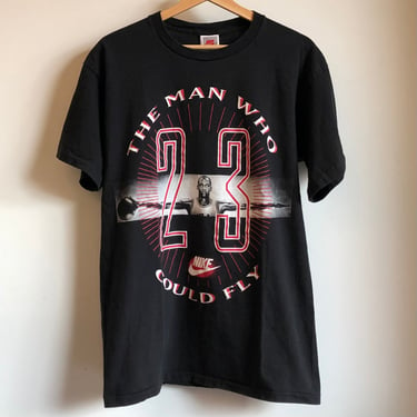 1990s Nike Gray Tag Michael Jordan “The Man Who Could Fly” Black Tee Shirt