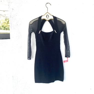 Vintage Tadashi Black Mesh Dress Banded Bodycon Dress 