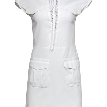 The Kooples - White Textured Lace-Up Bodycon Dress Sz 2
