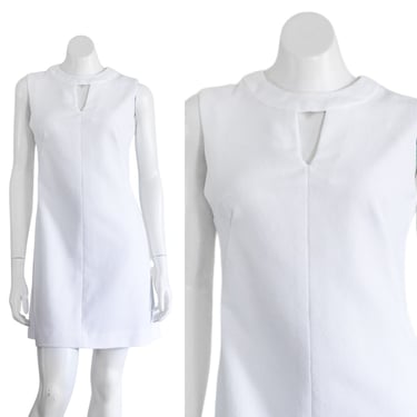 1960s white sleeveless dress with keyhole neckline 