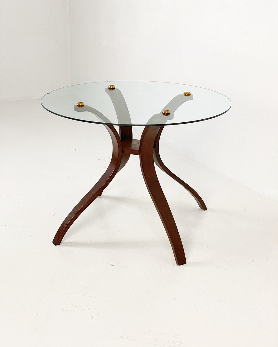 Bentwood Walnut End Table with Glass Tabletop, Circa 1962 *Please