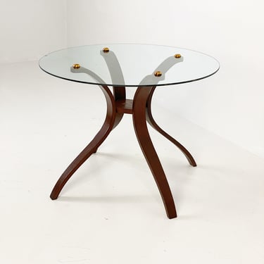 Bentwood Walnut End Table with Glass Tabletop, Circa 1962 - *Please ask for a shipping quote before you buy. 
