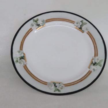 Haviland France Porcelain Green and Gold Hand Painted White Roses Plate 3735B