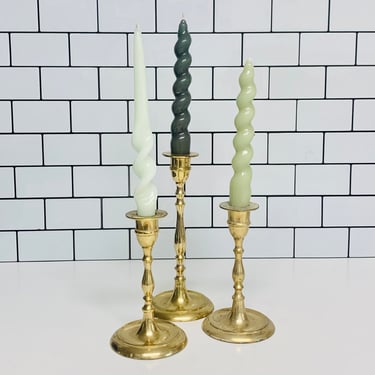 Set of Three Vintage Brass Candlestick Holders 