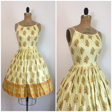 Vintage 1950's Ilene Ricky Border Print Novelty Dress 50's Cotton Sundress 