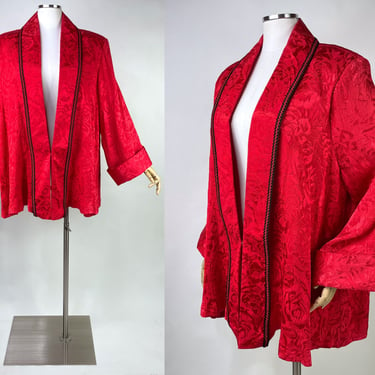 1980s Royal Red Rose Lightweight Blazer by Nah Nah Collections XL | Vintage, Gothic, Vampire, Robe, Hugh Hefner, King, Queen, Costume, Regal 