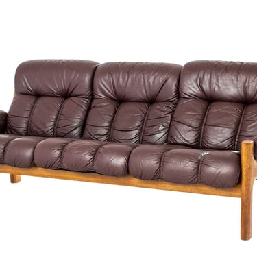 Ekornes Teak and Brown Leather Sofa, 1970s 