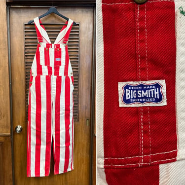 Vintage 1960’s w40 “Big Smith” Red x White Stripe Mod Denim Overalls, Pop Art, Jeans, 60’s Vintage Clothing 