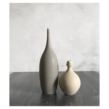 SHIPS NOW- Set of 2 Small Stoneware Ceramic Vases, Handmade Stoneware with Taupe Neutral Matte Glazes by Sara Paloma Pottery 