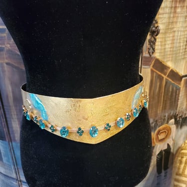 Gold Metal Belt, Gold Chest Plate, Steampunk Belt, Hand Painted Belt, Designer Belt, Redesigned by Amanda Alarcon-Hunter 
