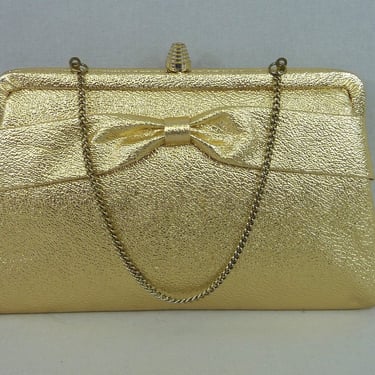 60s Gold Metallic Evening Bag - Clutch or Optional Chain Strap - Vintage 1960s Purse Pocketbook Handbag 