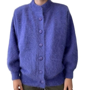 Vintage 1980s Venesha Purple Angora Fluffy Fuzzy Soft Cardigan Sweater Sz L 