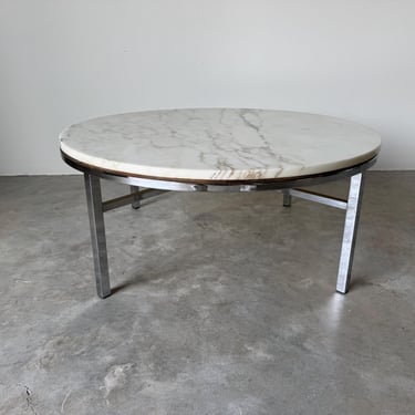 1960s Mid-Century Italian Chrome and Marble Round Coffee Table in the Style of Florence Knoll 