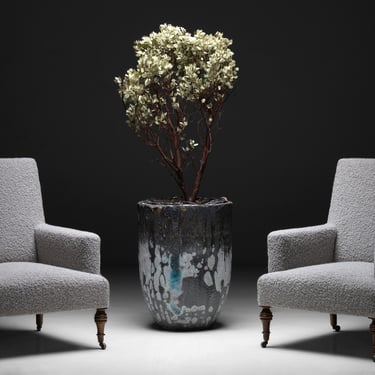 Armchairs in Wool Boucle by Pierre Frey / 28 Inch Tall Crucible Planter