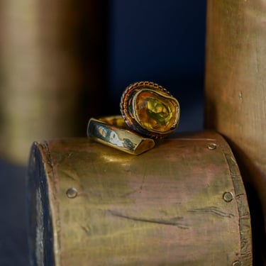 24k Gold Plated Brass and Topaz Cut Glass Ring