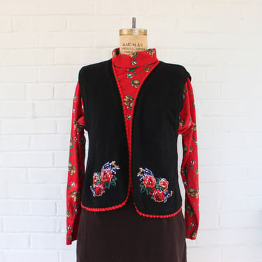 1990's Black Floral Embroidered Vest 