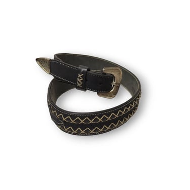 Vintage BONWIT TELLER Belt, Genuine Black Leather, Western Engraved Metal Buckle, Equestrian Boho Cottagecore, Unisex, Vintage Clothing 