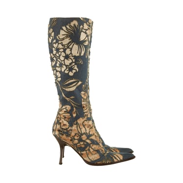 Roberto Cavalli Denim Floral Print Boots