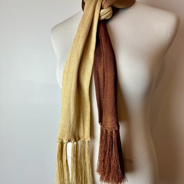 40’s extra long knit scarf~ Men’s fringed ascot style ~ombre brown to gold tone ~pinup rockabilly 1940s 1950s fashion unisex androgynous 