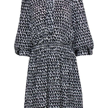 Kate Spade - Black & White Wavy Print Fit & Flare Dress Sz M