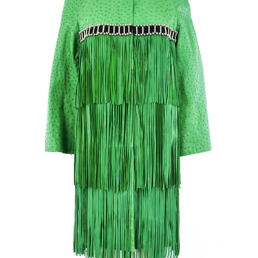 Fringed Green Ostrich Leather Jacket