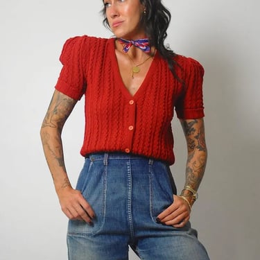 1940's Cranberry Cropped Cardigan