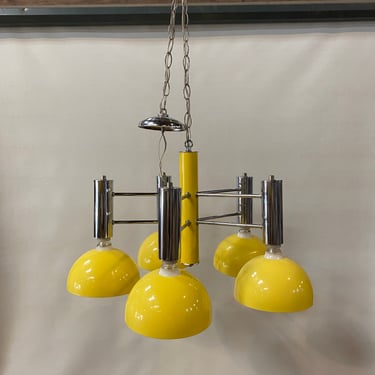 Mid Century Modern Yellow and Chrome 5-Light Chandelier