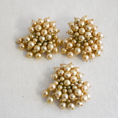 Vintage Faux Pearl Dangles Pierced Earrings and Pendant Set 