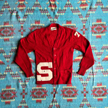Vintage 1970 High School Letterman Cardigan Sweater 