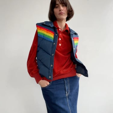 70s Rainbow Quilted Down Vest (S)