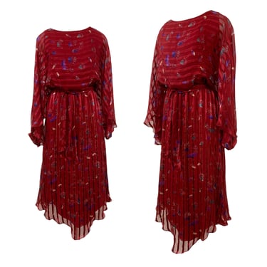 Vtg VIntage 1970s 70s Designer Silk Farm Merlot Abstract Print Boho Maxi Dress 