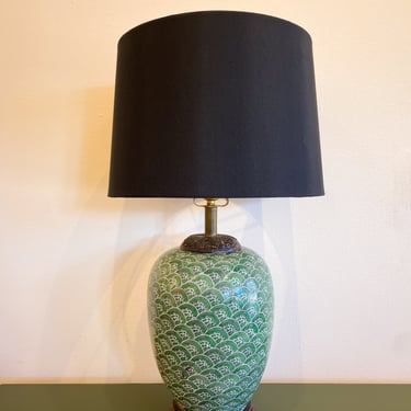 Vintage Green Ceramic Table Lamp with Black Shade