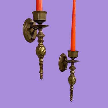 Vintage Candlestick Wall Sconces Retro 1980s Bohemian + Brass Metal + Twisted + Set of 2 + Modern Home Decor + Candle Holders + Wall Display 