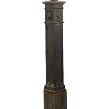 Antique 49 in. Black Iron & Steel Foliate Staircase Newel Post