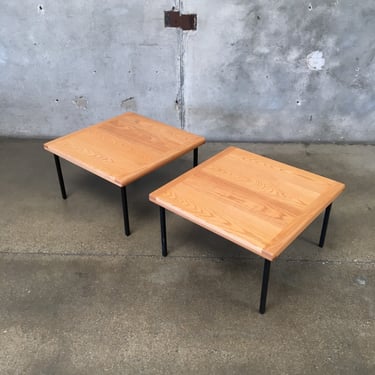 Mid Century Modern 1970s Oak &amp; Steel Side Tables
