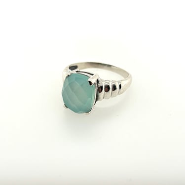 Artisan Blue Faceted Chalcedony & Sterling Silver Ring Modernist Sz 10.25 
