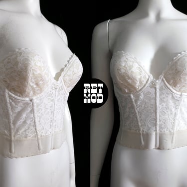 Sexy Vintage White Lace Strapless Lace Bustier - 32A 
