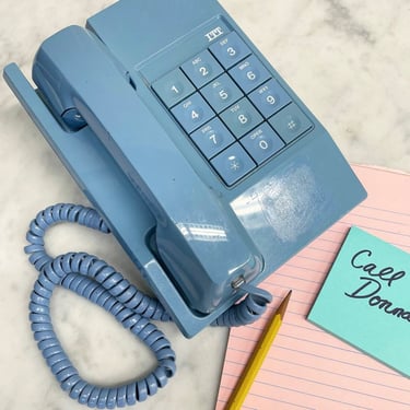 Vintage Telephone Retro 1980s ITT + Contemporary + Blue + Touch Dial + Wall Mounted + Land Line Phone + Home and Office Decor 