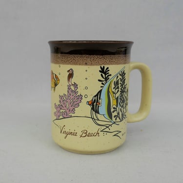 80s Virginia Beach Mug - Underwater Fish Design - Shades of Brown w/ Soft Colors - Virginia Tourist Souvenir - Vintage 1980s Cup 