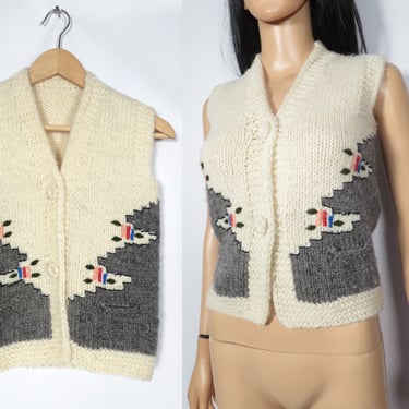 Vintage 50s/60s Kids Southwestern Native Style Wool Knit Vest Size Womens XS 