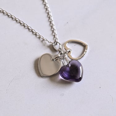 vintage french lalique violet heart pendant with chain