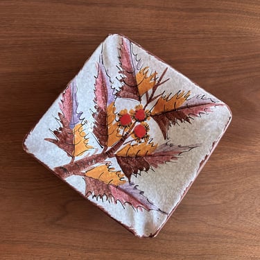 Midcentury Italian floral dish / MCM square vintage ceramic bowl made in Italy 