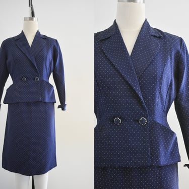 1950s Navy Dotted Skirt Suit 