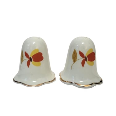 Vintage Hall Autumn Leaf Salt Pepper Shaker Set, Ruffled D Jewel Tea Mary Dunbar, S&P Table Setting Mid Century Modern China Vintage Kitchen 