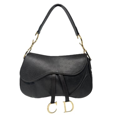 Dior Black Ostrich Double Saddle Bag