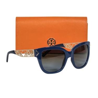 Tory Burch - Blue Oversized Sunglasses w/ Golden Geometric Accents